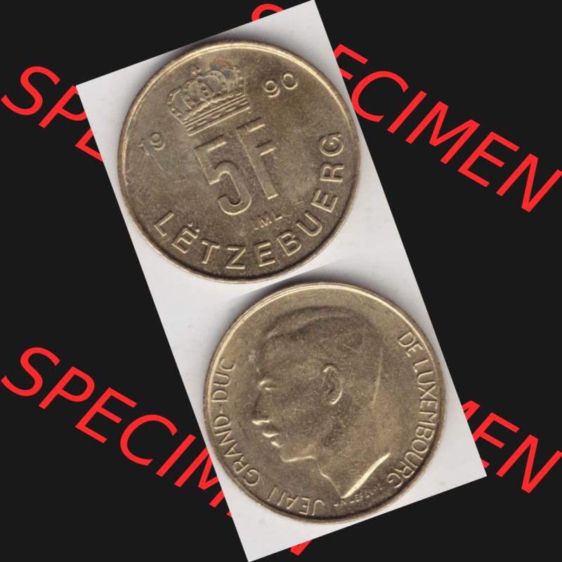 Münzen Luxemburg Umlaufmünze 1989-1995, 5 Franken - Francs 1990, Münzseiten Vertikal / Untereinander für Mobile-Geräte als Bildmaterial Sammlung