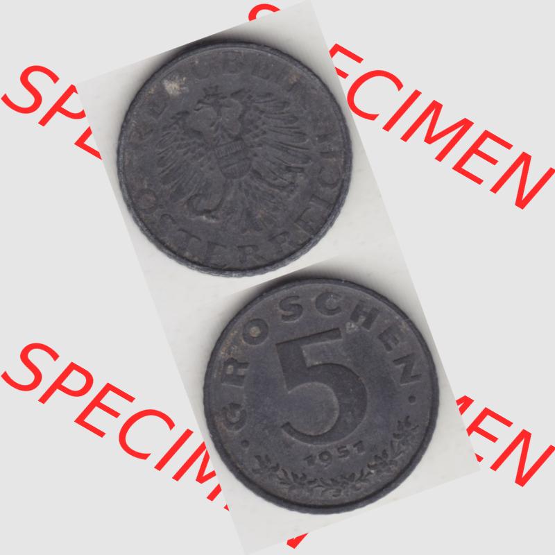 Münzen Österreich Umlaufmünze 1948-1994, 5 Groschen 1951, Münze aus Österreich mit Münzseiten Vertikal / Untereinander auf einen Bild für Mobile-Geräte... Sammlung