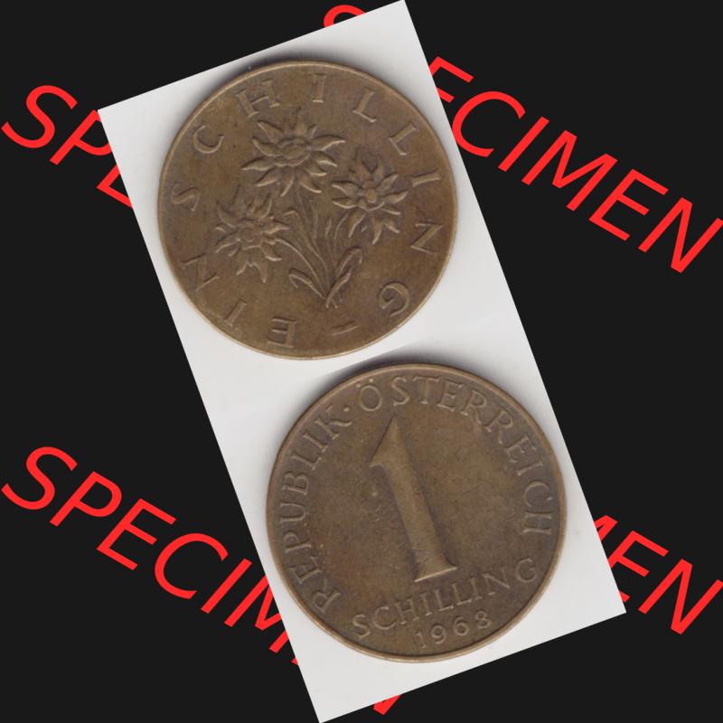 Münzen Österreich Umlaufmünze 1959-2001, 1 Schilling 1968, Münze aus Österreich mit Münzseiten Vertikal / Untereinander auf einen Bild für Mobile-Geräte... Sammlung