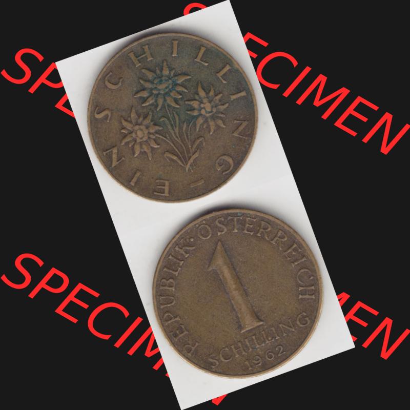 Münzen Österreich Umlaufmünze 1959-2001, 1 Schilling 1962, Münze aus Österreich mit Münzseiten Vertikal / Untereinander auf einen Bild für Mobile-Geräte... Sammlung
