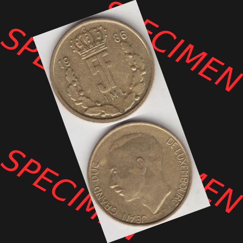 Münzen Luxemburg Umlaufmünze 1986-1988, 5 F, Francs, Franken 1986, Münzseiten Vertikal / Untereinander für Mobile-Geräte als Bildmaterial Sammlung