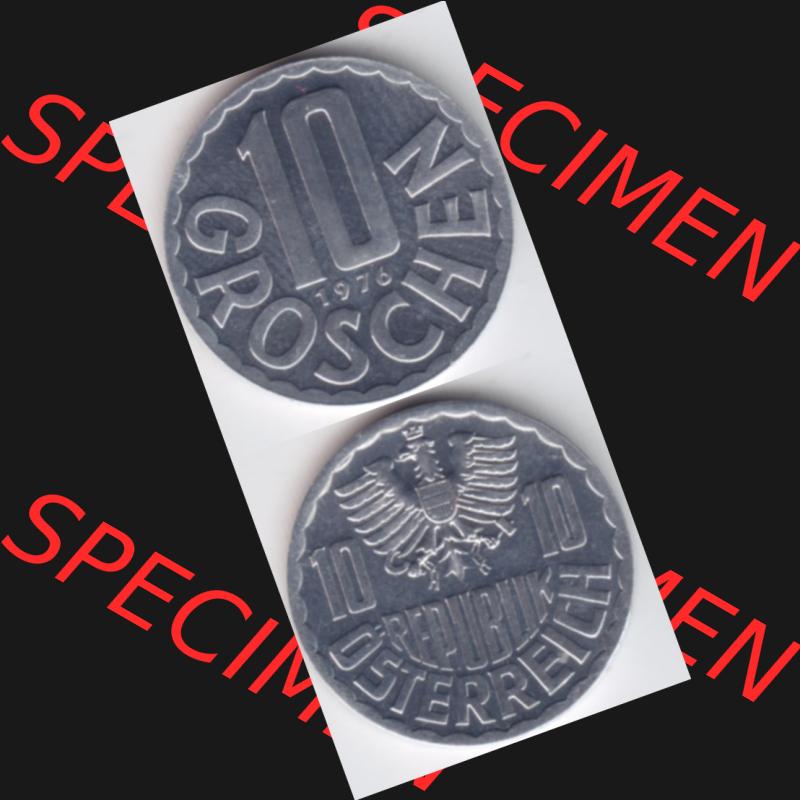 Münzen Österreich Umlaufmünze 1951-2001, 10 Groschen 1976, Münze aus Österreich mit Münzseiten Vertikal / Untereinander auf einen Bild für Mobile-Geräte... Sammlung