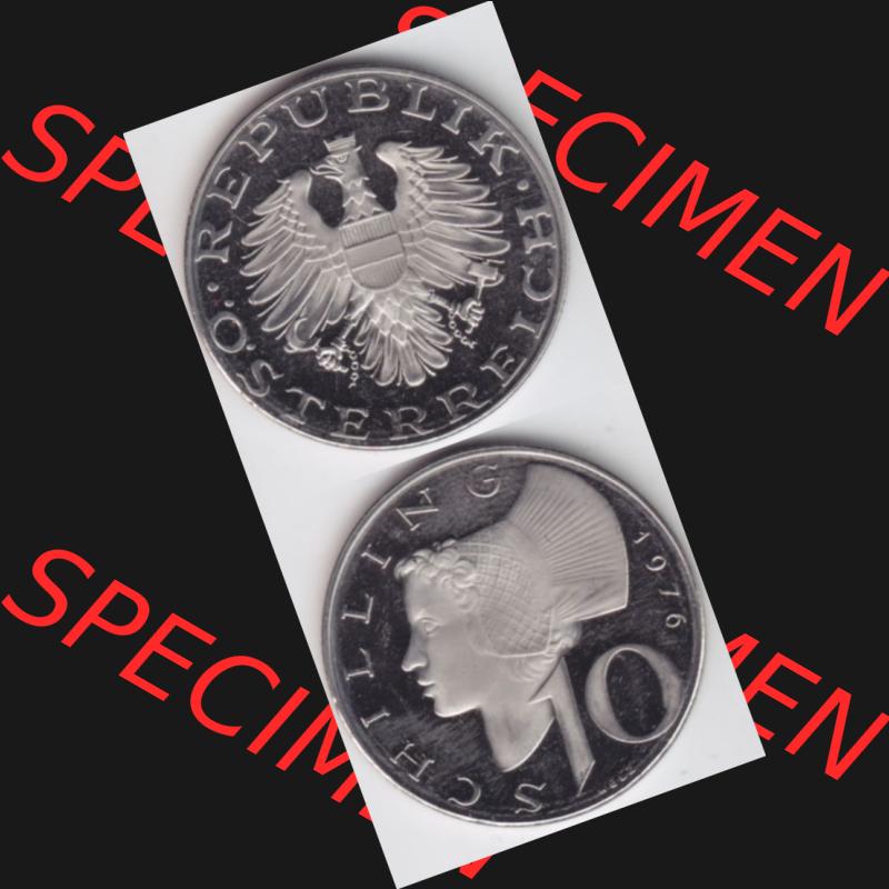 Münzen Österreich Umlaufmünze 1974-2001, 10 Schilling 1976, Münze aus Österreich mit Münzseiten Vertikal / Untereinander auf einen Bild für Mobile-Geräte... Sammlung