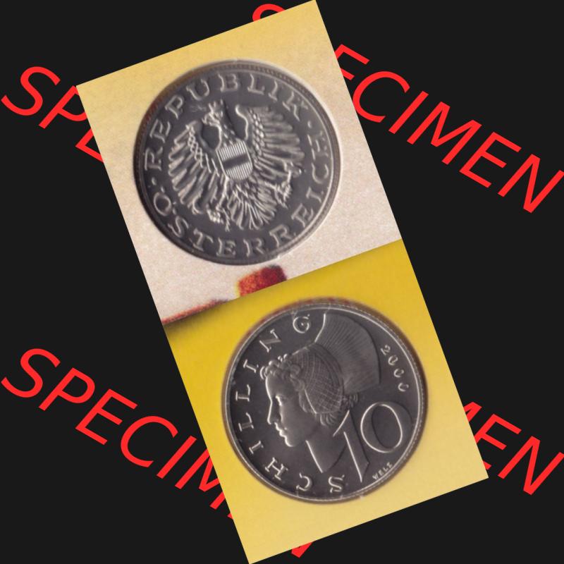 Münzen Österreich Umlaufmünze 1974-2001, 10 Schilling 2000, Münze aus Österreich mit Münzseiten Vertikal / Untereinander auf einen Bild für Mobile-Geräte... Sammlung
