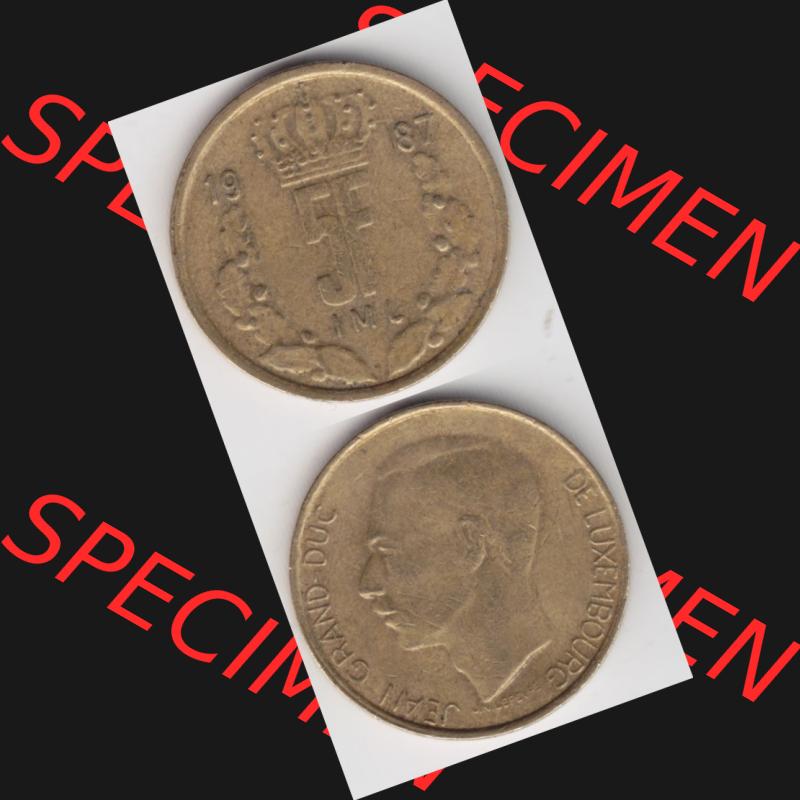 Münzen Luxemburg Umlaufmünze 1986-1988, 5 F, Francs, Franken 1987, Münzseiten Vertikal / Untereinander für Mobile-Geräte als Bildmaterial Sammlung