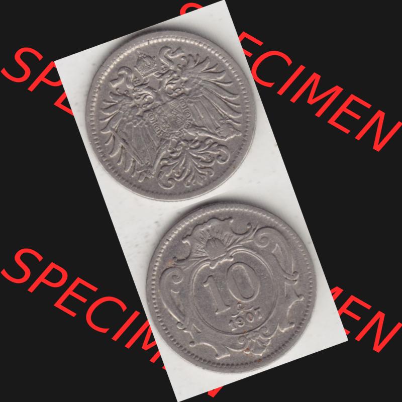 Münzen Österreich Umlaufmünze 1892-1911, 10 Heller 1907, Münze aus Österreich mit Münzseiten Vertikal / Untereinander auf einen Bild für Mobile-Geräte... Sammlung