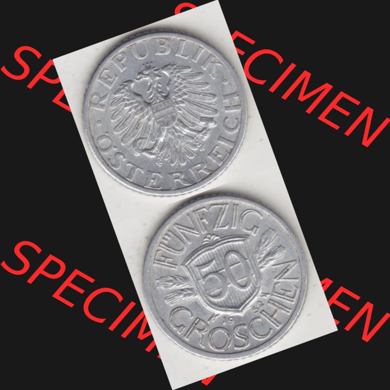 Münzen Österreich Umlaufmünze 1946-1955, 50 Groschen 1952, Münze aus Österreich mit Münzseiten Vertikal / Untereinander auf einen Bild für Mobile-Geräte... Sammlung