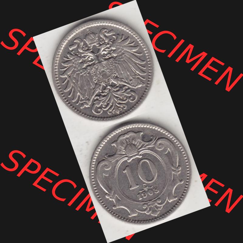 Münzen Österreich Umlaufmünze 1892-1911, 10 Heller 1908, Münze aus Österreich mit Münzseiten Vertikal / Untereinander auf einen Bild für Mobile-Geräte... Sammlung