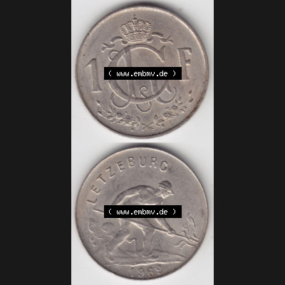 Münzen Luxemburg Umlaufmünze 1952-1964, 1 F, Franc, Franken 1962 I., Münzseiten Vertikal für Mobile-Geräte als Bildmaterial Sammlung