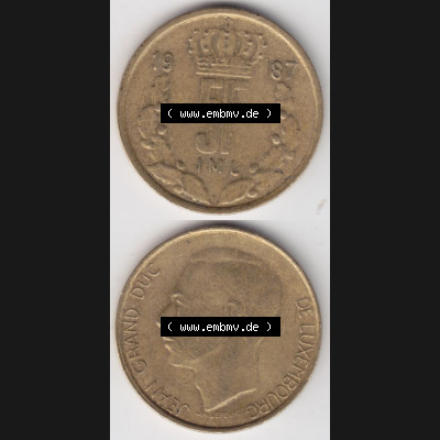 Münzen Luxemburg Umlaufmünze 1986-1988, 5 F, Francs, Franken 1987, Münzseiten Vertikal / Untereinander für Mobile-Geräte als Bildmaterial Sammlung