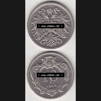 Münzen Österreich Umlaufmünze 1892-1911, 10 Heller 1910, Münze aus Österreich mit Münzseiten Vertikal / Untereinander auf einen Bild für Mobile-Geräte... Sammlung