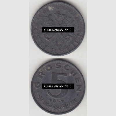 Münzen Österreich Umlaufmünze 1948-1994, 5 Groschen 1951, Münze aus Österreich mit Münzseiten Vertikal / Untereinander auf einen Bild für Mobile-Geräte... Sammlung