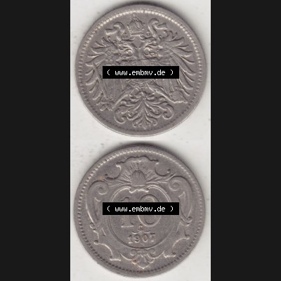 Münzen Österreich Umlaufmünze 1892-1911, 10 Heller 1907, Münze aus Österreich mit Münzseiten Vertikal / Untereinander auf einen Bild für Mobile-Geräte... Sammlung