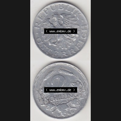 Münzen Österreich Umlaufmünze 1946-1952, 2 Schilling 1946, Münze aus Österreich mit Münzseiten Vertikal / Untereinander auf einen Bild für Mobile-Geräte... Sammlung