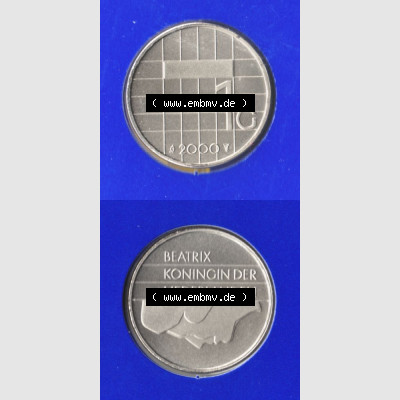 Münzen Niederlande Umlaufmünze 1982-2000, 1 Gulden 2000, Münze aus Offiziellen Münzensatz der Niederlande Münzseiten Vertikal / Untereinander für Mobile-Geräte... Sammlung