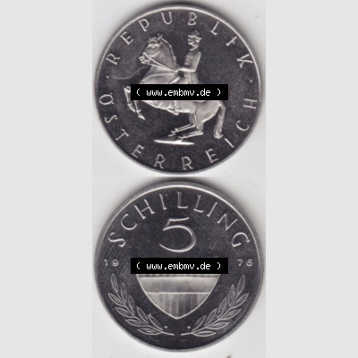 Münzen Österreich Umlaufmünze 1968-2001, 5 Schilling 1976, Münze aus Österreich mit Münzseiten Vertikal / Untereinander auf einen Bild für Mobile-Geräte... Sammlung