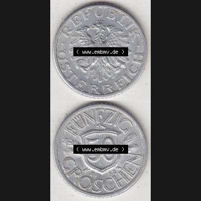 Münzen Österreich Umlaufmünze 1946-1955, 50 Groschen 1952, Münze aus Österreich mit Münzseiten Vertikal / Untereinander auf einen Bild für Mobile-Geräte... Sammlung