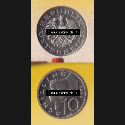 Münzen Österreich Umlaufmünze 1974-2001, 10 Schilling 2000, Münze aus Österreich mit Münzseiten Vertikal / Untereinander auf einen Bild für Mobile-Geräte... Sammlung