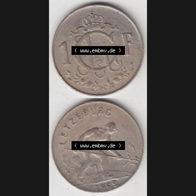 Münzen Luxemburg Umlaufmünze 1952-1964, 1 F, Franc, Franken 1962 II., Münzseiten Vertikal für Mobile-Geräte als Bildmaterial Sammlung