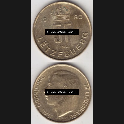 Münzen Luxemburg Umlaufmünze 1989-1995, 5 Franken - Francs 1990, Münzseiten Vertikal / Untereinander für Mobile-Geräte als Bildmaterial Sammlung