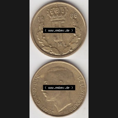 Münzen Luxemburg Umlaufmünze 1986-1988, 5 F, Francs, Franken 1986, Münzseiten Vertikal / Untereinander für Mobile-Geräte als Bildmaterial Sammlung