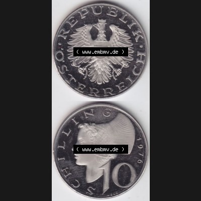 Münzen Österreich Umlaufmünze 1974-2001, 10 Schilling 1976, Münze aus Österreich mit Münzseiten Vertikal / Untereinander auf einen Bild für Mobile-Geräte... Sammlung