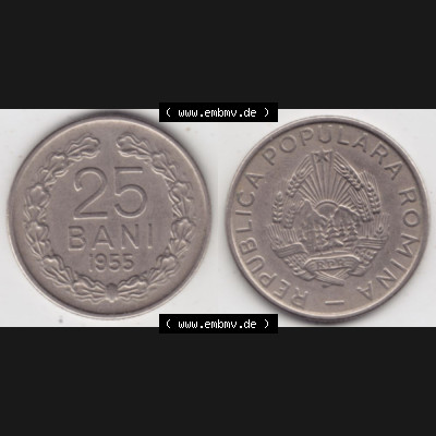 Münzen Rumänien Umlaufmünze 1955-1955, 25 Bani, Bild mit horizontaler Vollansicht als Bildmaterial Sammlung