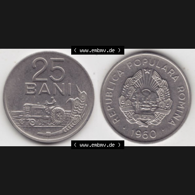 Münzen Rumänien Umlaufmünze 1960-1960, 25 Bani, Bild mit horizontaler Vollansicht als Bildmaterial Sammlung