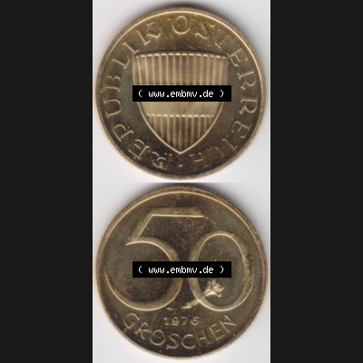 Münzen Österreich Umlaufmünze 1959-2001, 50 Groschen 1976, Münze aus Österreich mit Münzseiten Vertikal / Untereinander auf einen Bild für Mobile-Geräte... Sammlung