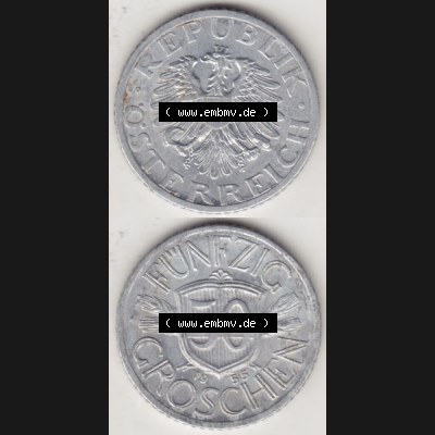 Münzen Österreich Umlaufmünze 1946-1955, 50 Groschen 1955, Münze aus Österreich mit Münzseiten Vertikal / Untereinander auf einen Bild für Mobile-Geräte... Sammlung