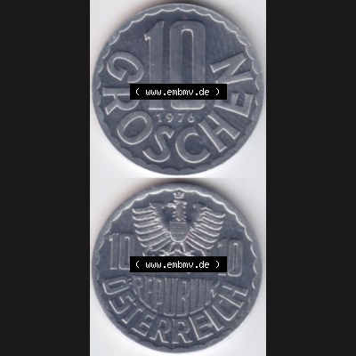 Münzen Österreich Umlaufmünze 1951-2001, 10 Groschen 1976, Münze aus Österreich mit Münzseiten Vertikal / Untereinander auf einen Bild für Mobile-Geräte... Sammlung