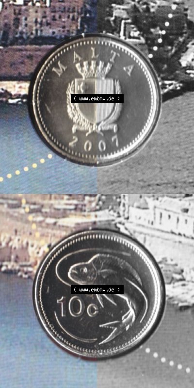 Münzen Malta Umlaufmünze 1991-2007, 10 Cent 2007, Münzseiten Vertikal / Untereinander für Mobile-Geräte als Bildmaterial Sammlung