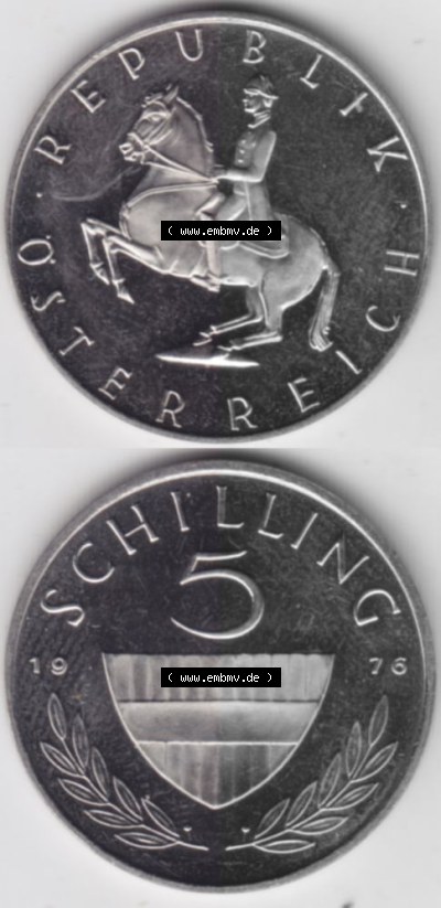 Münzen Österreich Umlaufmünze 1968-2001, 5 Schilling 1976, Münze aus Österreich -.-.- Sammlung