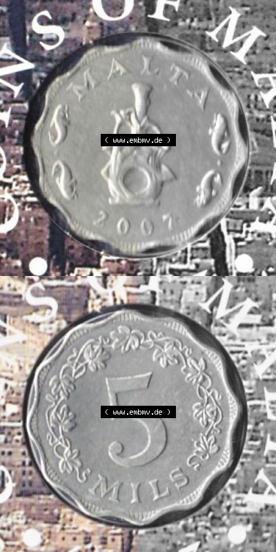 Münzen Malta Umlaufmünze 1972-2007, 5 Mils 2007, Münzseiten Vertikal / Untereinander für Mobile-Geräte als Bildmaterial Sammlung