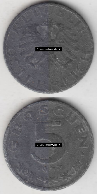 Münzen Österreich Umlaufmünze 1948-1994, 5 Groschen 1957, Münze aus Österreich -.-.- Sammlung