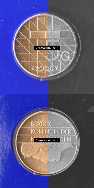 Münzen Niederlande Umlaufmünze 1987-2000, 5 Gulden 2000, Münze aus Offiziellen Münzensatz der Niederlande Münzseiten Vertikal... Sammlung