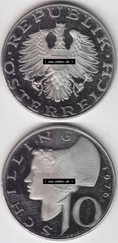 Münzen Österreich Umlaufmünze 1974-2001, 10 Schilling 1976, Münze aus Österreich -.-.- Sammlung