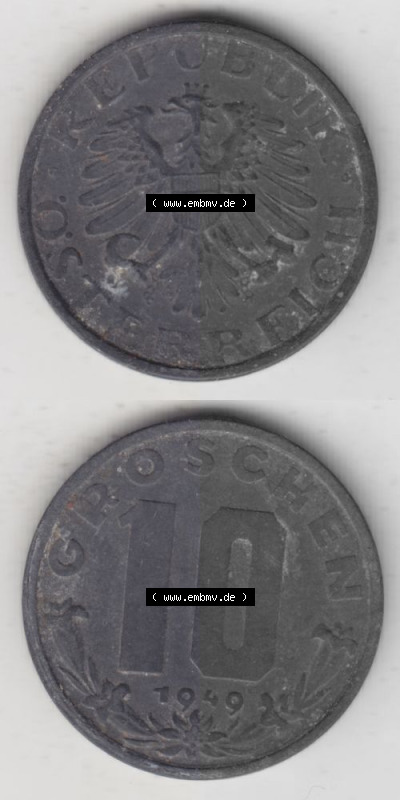 Münzen Österreich Umlaufmünze 1947-1949, 10 Groschen 1949 I., Münze aus Österreich -.-.- Sammlung
