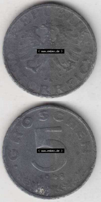 Münzen Österreich Umlaufmünze 1948-1994, 5 Groschen 1948, Münze aus Österreich -.-.- Sammlung