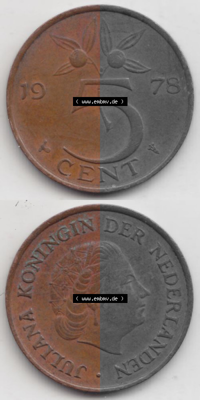 Münzen Niederlande Umlaufmünze 1950-1980, 5 Cent 1978, Münzseiten Vertikal / Untereinander für Mobile-Geräte als Bildmaterial Sammlung
