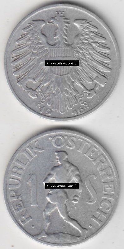 Münzen Österreich Umlaufmünze 1946-1957, 1 Schilling 1946 II., Münze aus Österreich mit Münzseiten Vertikal / Untereinander... Sammlung