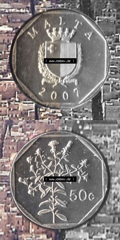 Münzen Malta Umlaufmünze 1991-2007, 50 Cent 2007, Münzseiten Vertikal / Untereinander für Mobile-Geräte als Bildmaterial Sammlung