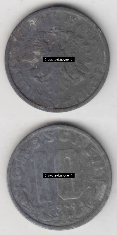 Münzen Österreich Umlaufmünze 1947-1949, 10 Groschen 1949 II., Münze aus Österreich -.-.- Sammlung