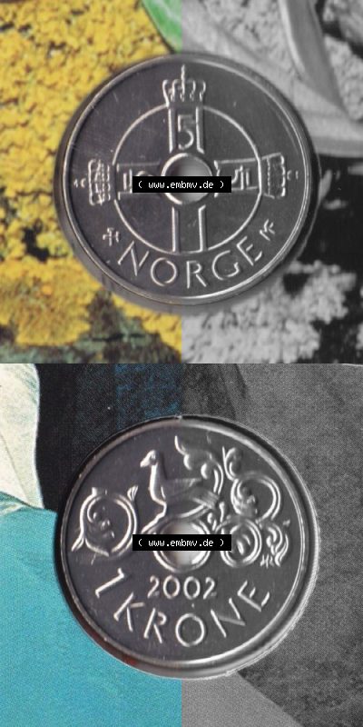 Münzen Norwegen Umlaufmünze 1997-2016, 1 Krone 2002, Münze aus Norwegen aus Münzensatz mit Münzseiten Vertikal / Untereinander... Sammlung
