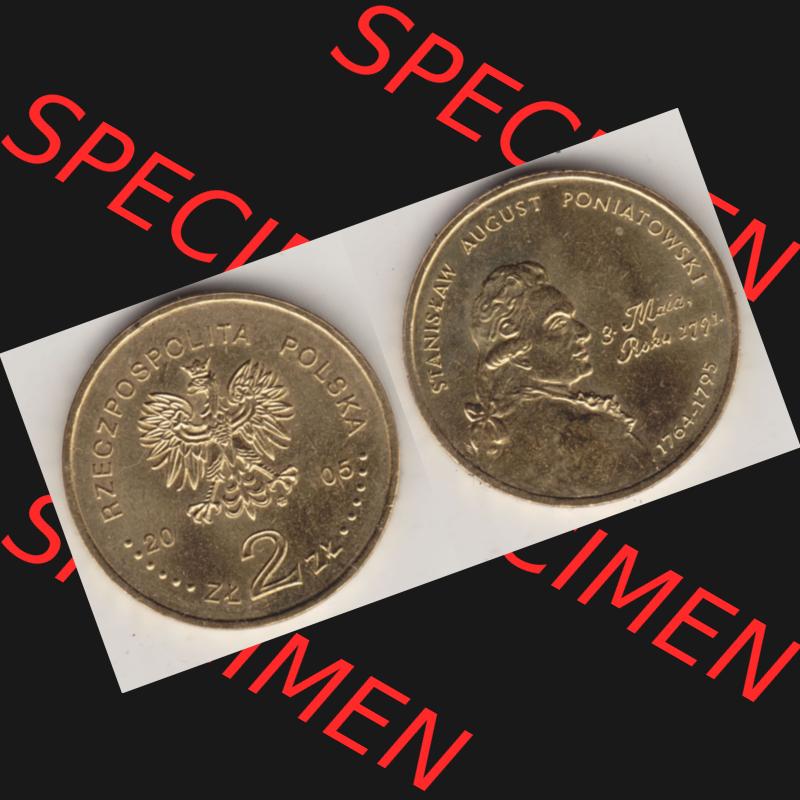 Münzen Polen Gedenkmünze 2005-2005, 2 Zloty, Stanisław August Poniatowski. Wertseite + Motivseite nebeneinander als Vollansicht auf einen Digitalen Bild mit einer... Sammlung