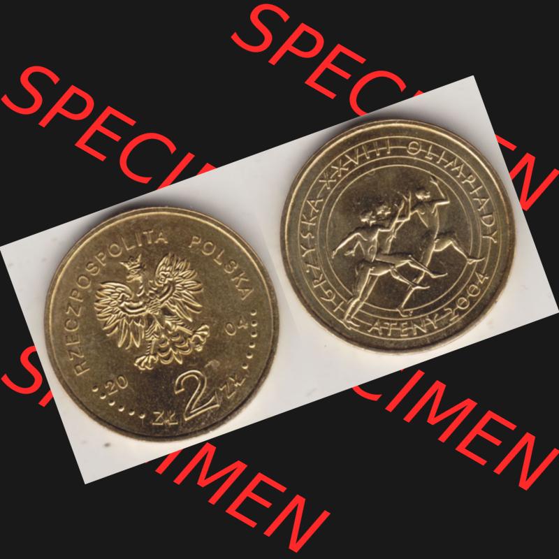 Münzen Polen Gedenkmünze 2004-2004, 2 Zloty, XXVIII. Olympische Sommerspiele in Athen 2004. Wertseite + Motivseite nebeneinander als Vollansicht auf einen Digitalen... Sammlung