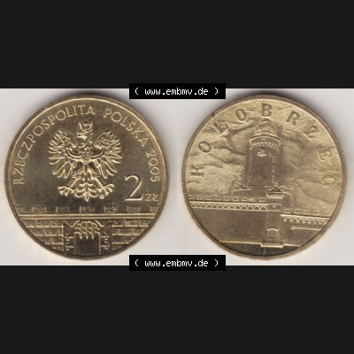 Münzen Polen Gedenkmünze 2005-2005, 2 Zloty, Kolobrzeg. Wertseite + Motivseite nebeneinander als Vollansicht auf einen Digitalen Bild mit einer Zahlkraft 2 Zloty einer... Sammlung