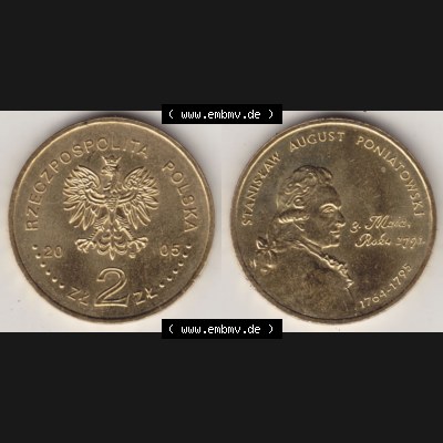Münzen Polen Gedenkmünze 2005-2005, 2 Zloty, Stanisław August Poniatowski. Wertseite + Motivseite nebeneinander als Vollansicht auf einen Digitalen Bild mit einer... Sammlung