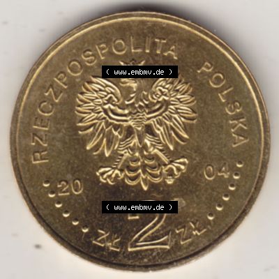 Münzen Polen Gedenkmünze 2004-2004, 2 Zloty, XXVIII. Olympische Sommerspiele in Athen 2004. Nominal-Wert-Seite mit einer Zahlkraft 2 Zloty einer Polnische Münze... Sammlung