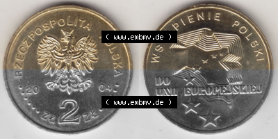 2 Zloty, Wstapienie Polski, Do Unii Europejskiej, Polnische Münze Sammlung